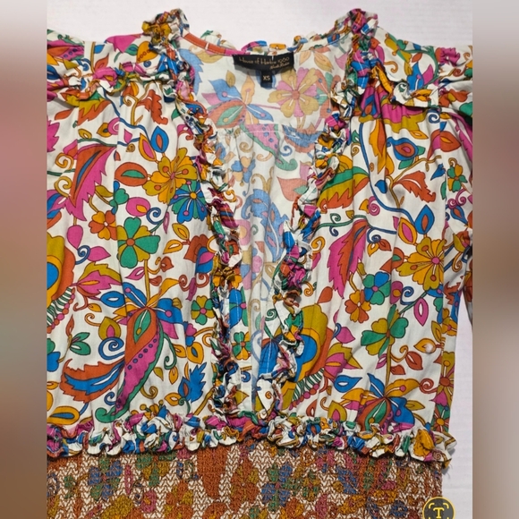 House Of Harlow 1960 Nicole Richie Floral Smocked Tiered Dress Size XSMALL - Picture 5 of 8